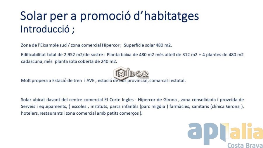 PARCEL.LA EN VENDA - GIRONA EIXAMPLE SUD / ZONA HIPERCOR